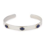 Pulseira prata oxidada, ouro 9kt e lapis lazuli