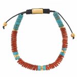 Pulseira fio algodão, peças douradas e pedras naturais