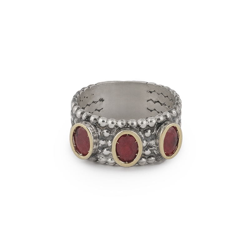 27A Anel prata oxidada com ouro 9kts e rubis Mixed Collection - Image 1