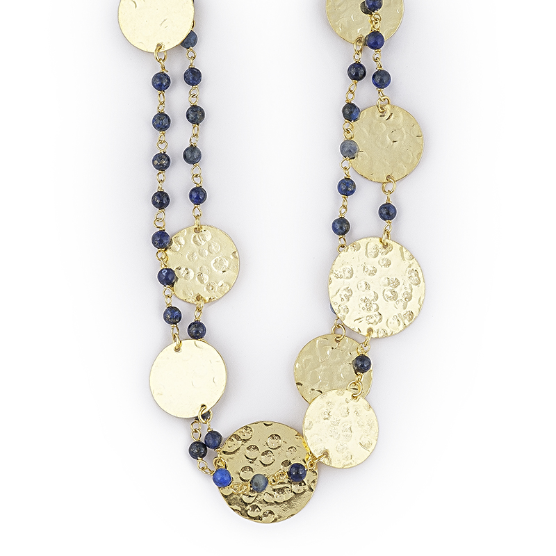 44A (2) Colar prata dourada e lapis lazuli - Image 1