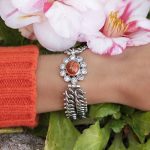 Pulseira prata oxidada, ouro 9kts e coral vermelho - Image 2