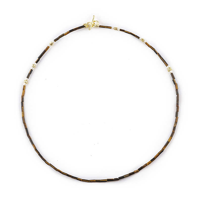 17A Colar prata dourada e olho de tigre com perolas - Image 1