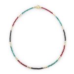 Colar prata dourada e pedras naturais com pérolas