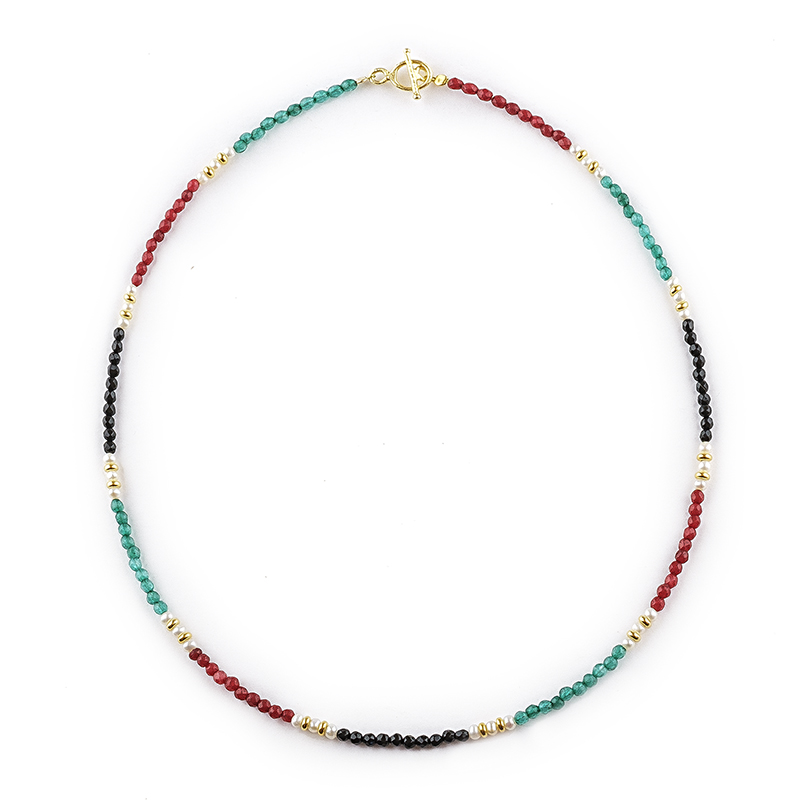 20A Colar prata dourada e pedras naturais com pérolas - Image 1