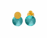 Brincos prata dourada Círculo turquesa (Bamboo collection)