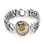 Pulseira prata oxidada e ouro 9kilates Mixed (jade mel)