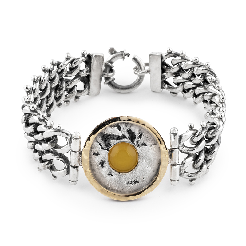 352A Pulseira prata oxidada e ouro 9kilates Mixed (jade mel) - Image 1