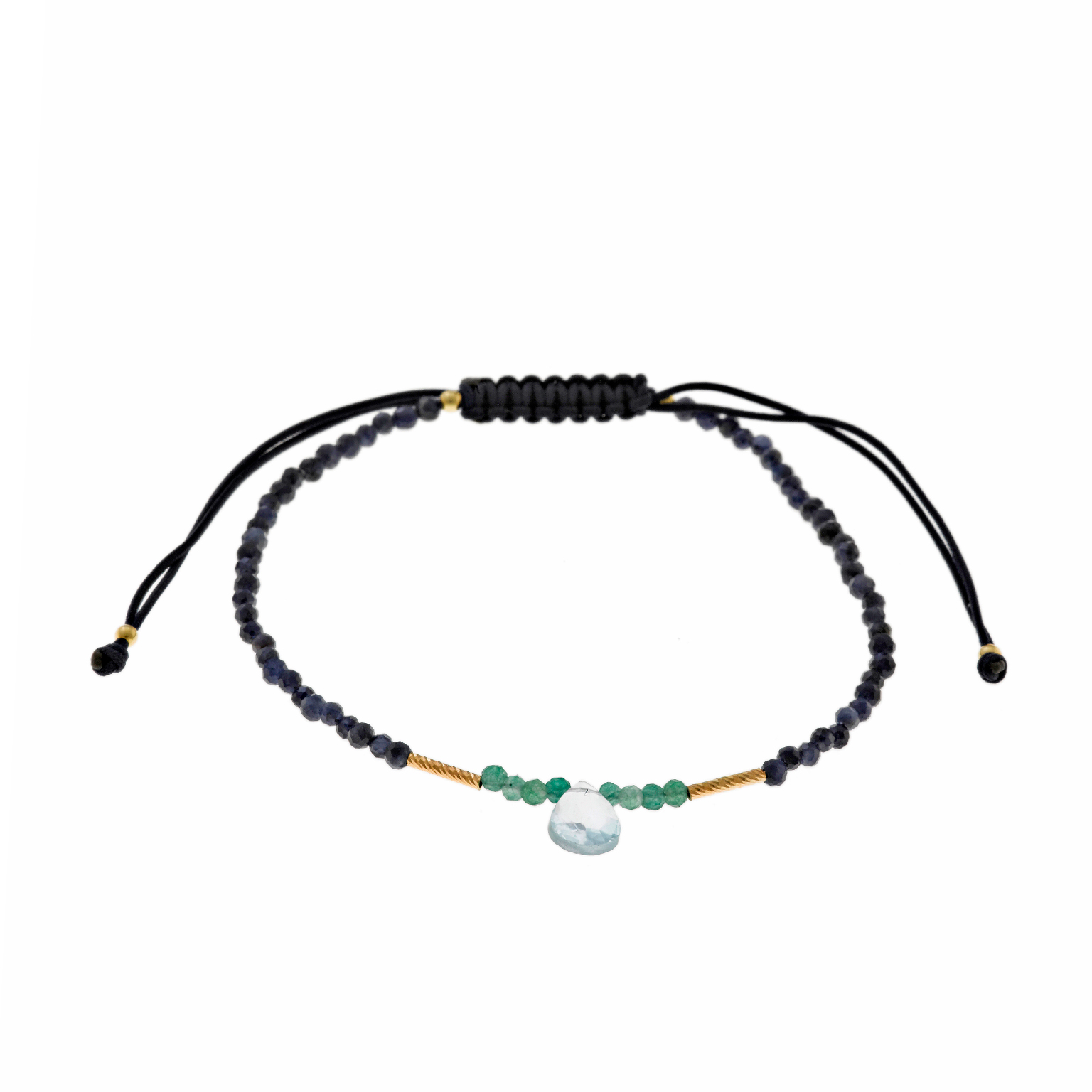 242P0028 Pulseira prata dourada com safiras e esmeraldas (gota de topázio) - Image 1