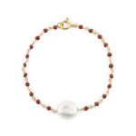 Pulseira prata dourada pérola com cristais (granada)