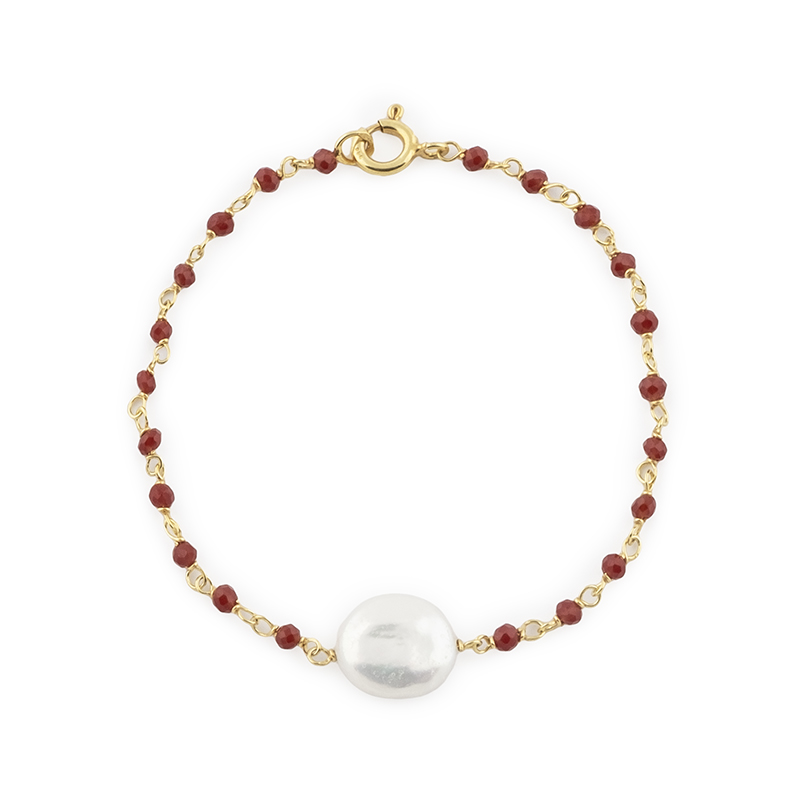 377A Pulseira prata dourada pérola com cristais (granada) - Image 1