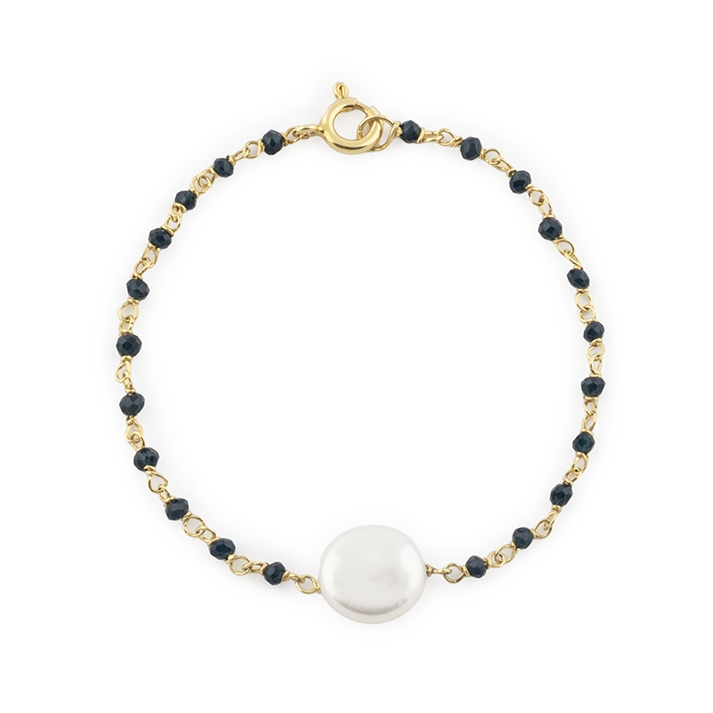 378A Pulseira prata dourada pérola com cristais (azul safira) - Image 1