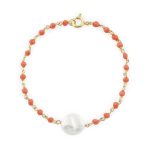 Pulseira prata dourada pérola com cristais (coral)