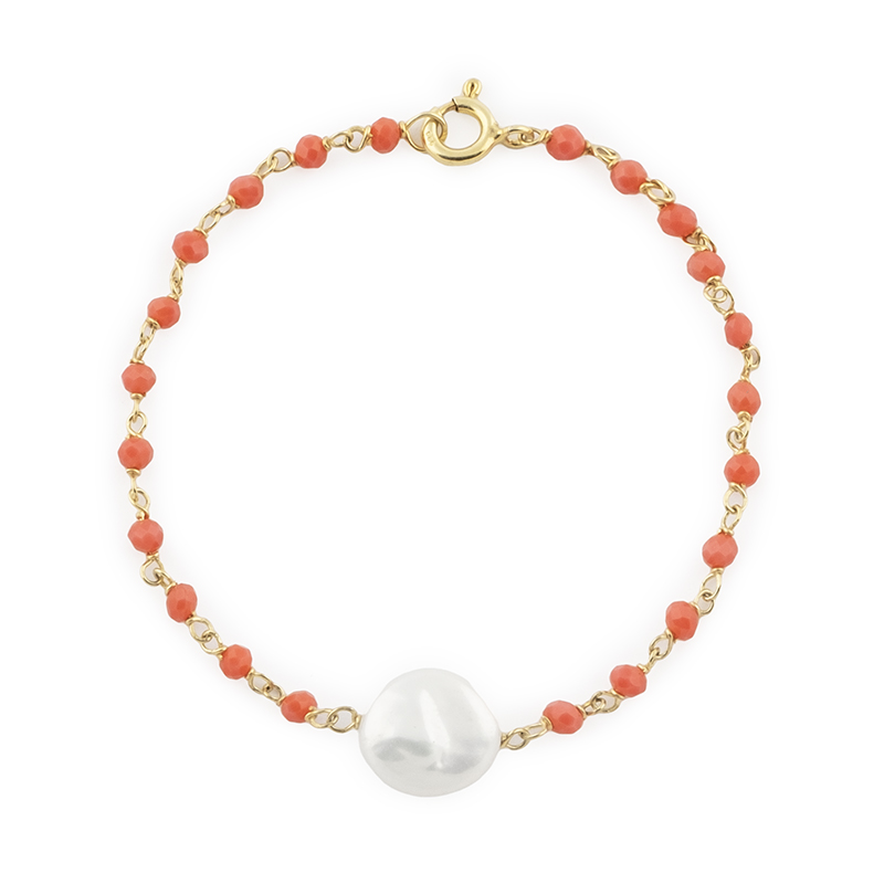 382A Pulseira prata dourada pérola com cristais (coral) - Image 1