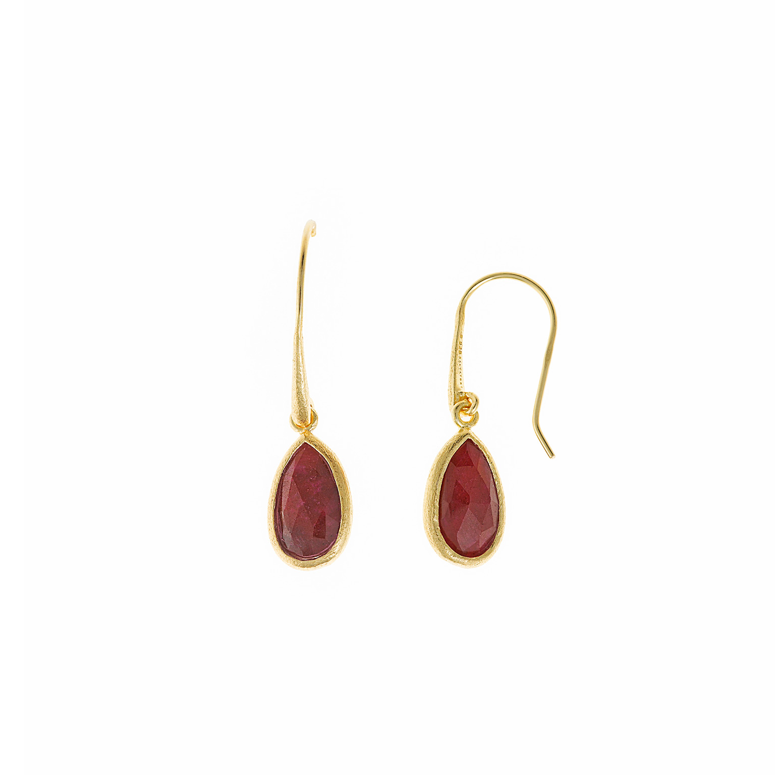 163A0526 Brincos prata dourada com gota de rubi (aro) - Image 1