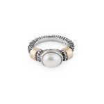 Anel prata oxidada ,ouro 9kts e pérola barroca