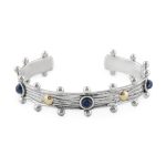 Pulseira prata oxidada, ouro 9kts e lapis lazuli