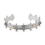 Pulseira prata oxidada, ouro 9kts e cianita