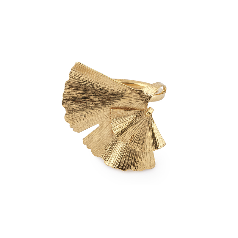 187A Anel em prata dourada Ginkgo Biloba(3cm) - Image 1