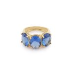 Anel em prata dourada e cristais azul safira (Daisy Collection)