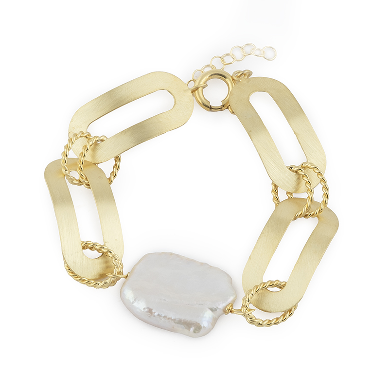662_A Pulseira prata dourada e pérola quadrada (Baroque Collection) - Image 1