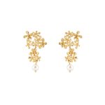 Brincos prata dourada Miosótis e pérola (Louise Collection)