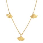 Fio com 3 pendentes Ginkgo Biloba em prata dourada (1.5)