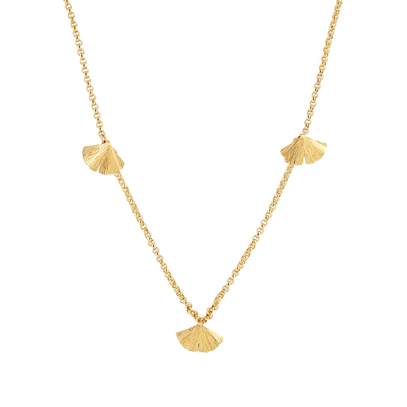 683_A Fio com 3 pendentes Ginkgo Biloba em prata dourada (1.0) - Image 1