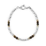 Pulseira pepitas prata oxidada e dourada (olho de tigre)