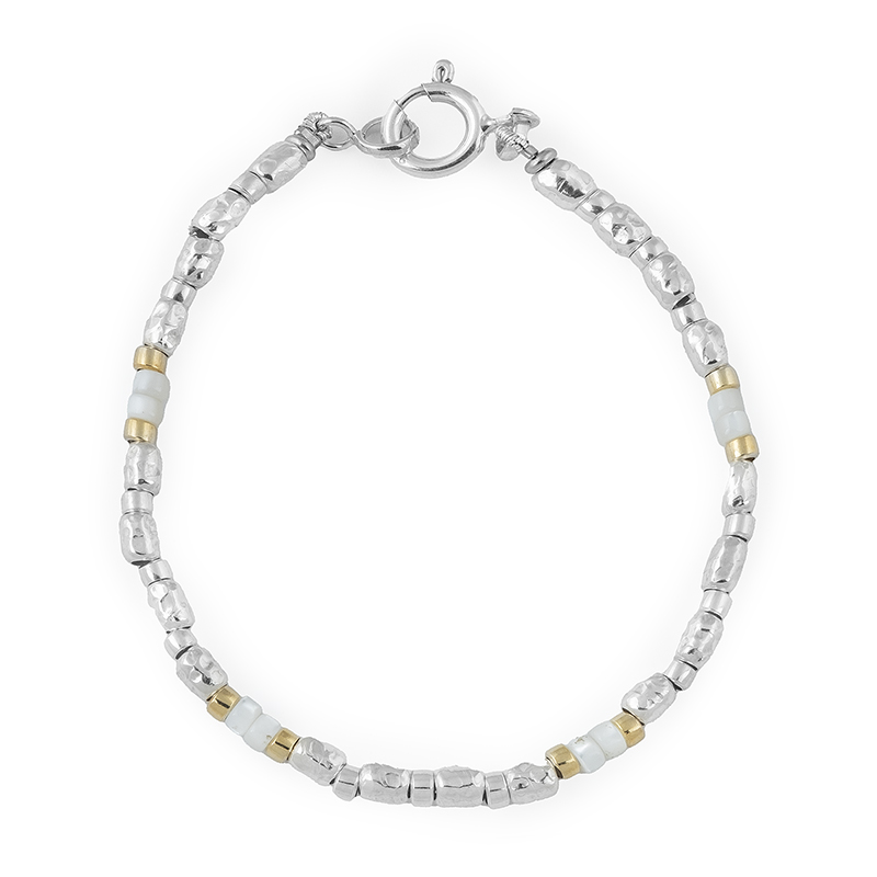 722_A Pulseira pepitas prata oxidada e dourada (pedra lua) - Image 1