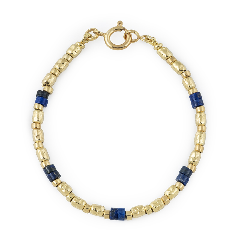 724_A Pulseira pepitas prata dourada (lapis lazuli) - Image 1