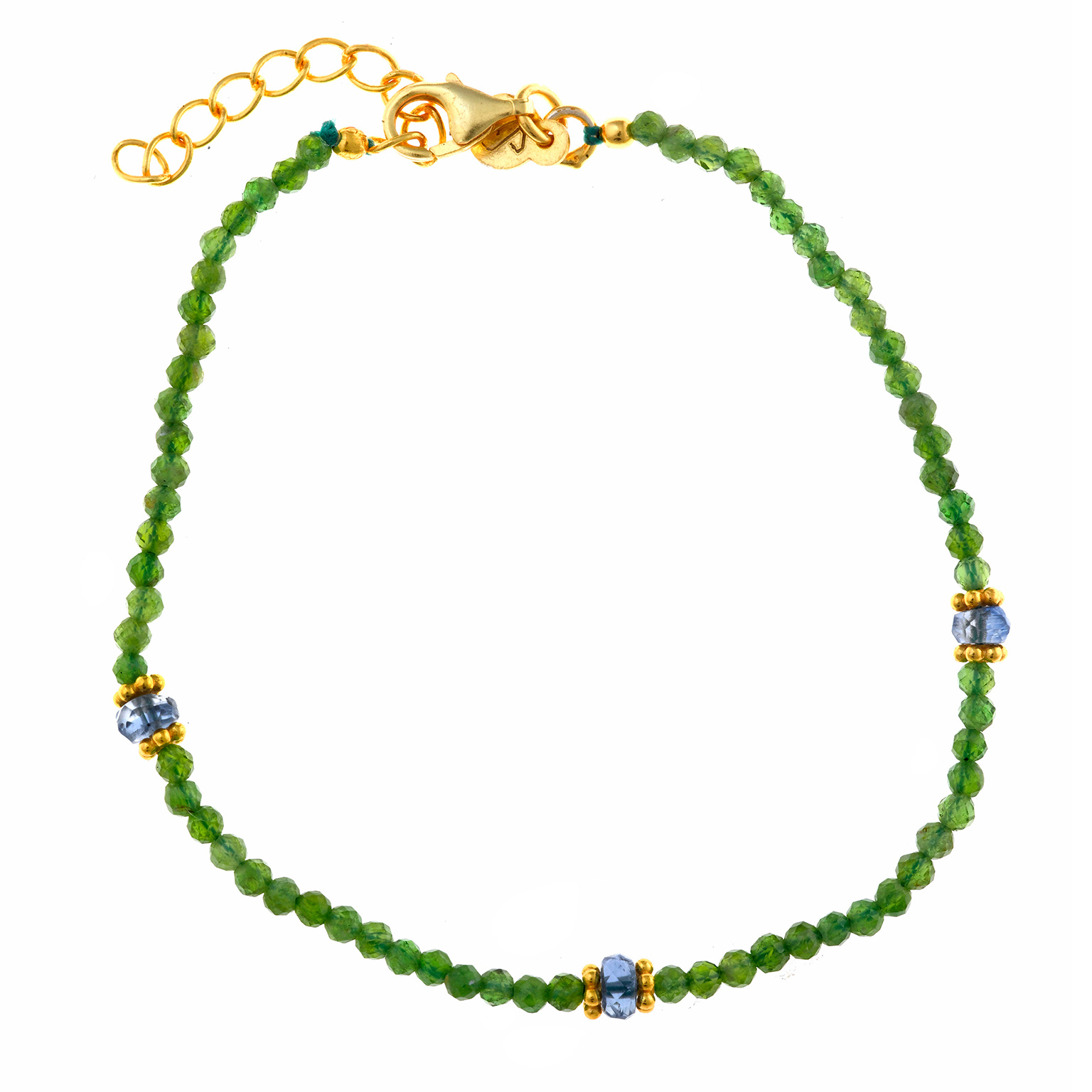 167P0030 Pulseira prata dourada esmeraldas com iolitas (Organic collection) - Image 1