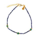 Pulseira prata dourada iolitas com esmeraldas (Organic collection)