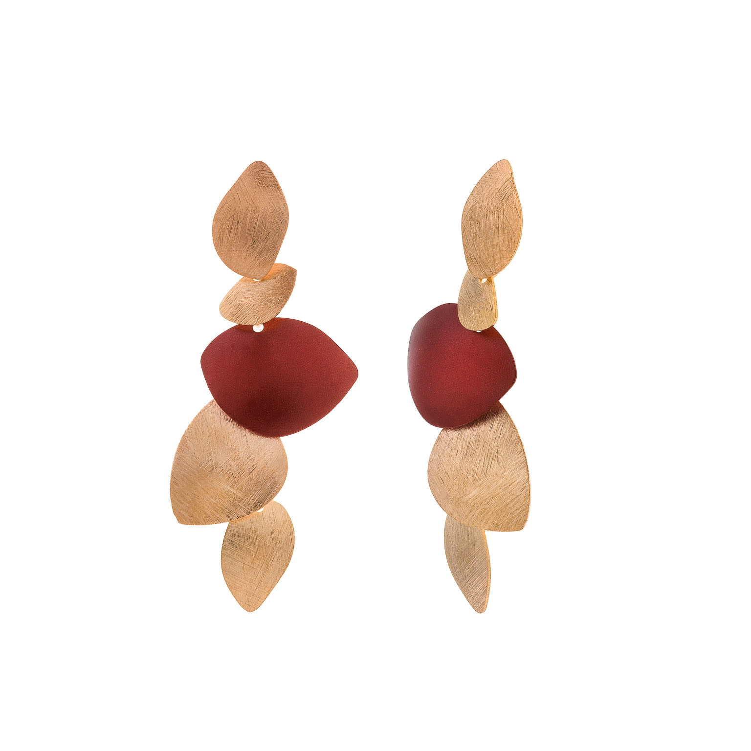 203a0373 Brincos em prata dourada  irregulares vermelho (Bamboo collection) - Image 1