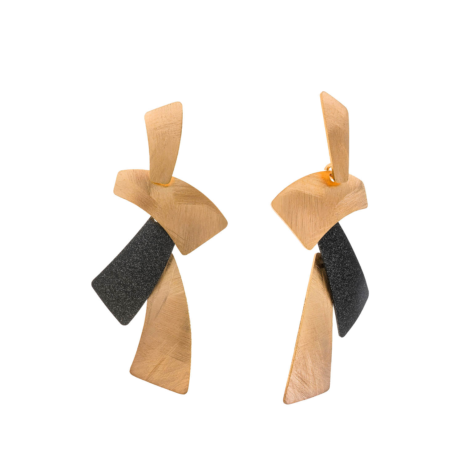 203a0375 Brincos em prata dourada  irregulares preto (Bamboo collection) - Image 1