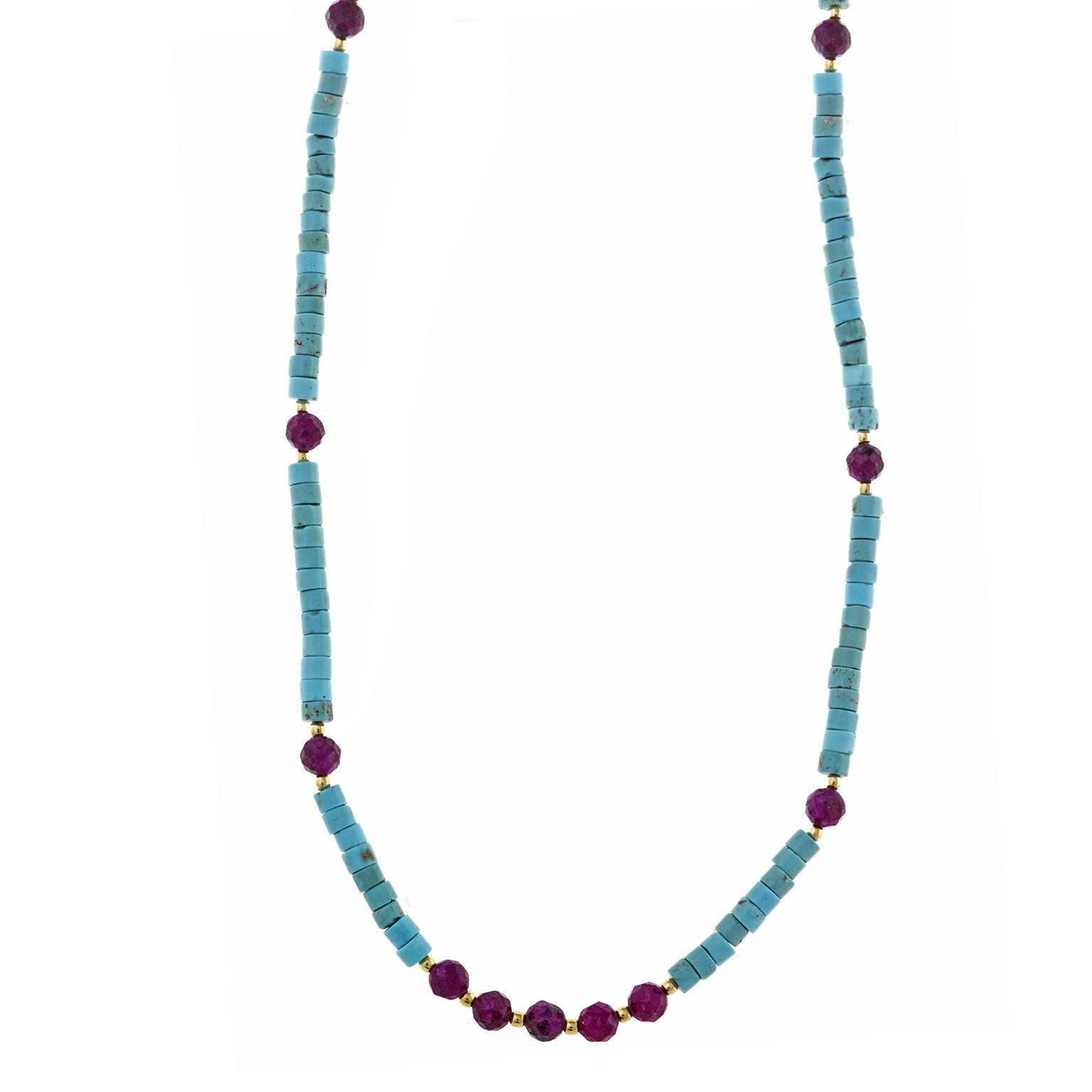 242C0003 Colar prata dourada turquesas com rubis (Organic collection) - Image 1