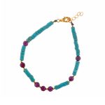 Pulseira prata dourada turquesas com rubis (Organic collection)