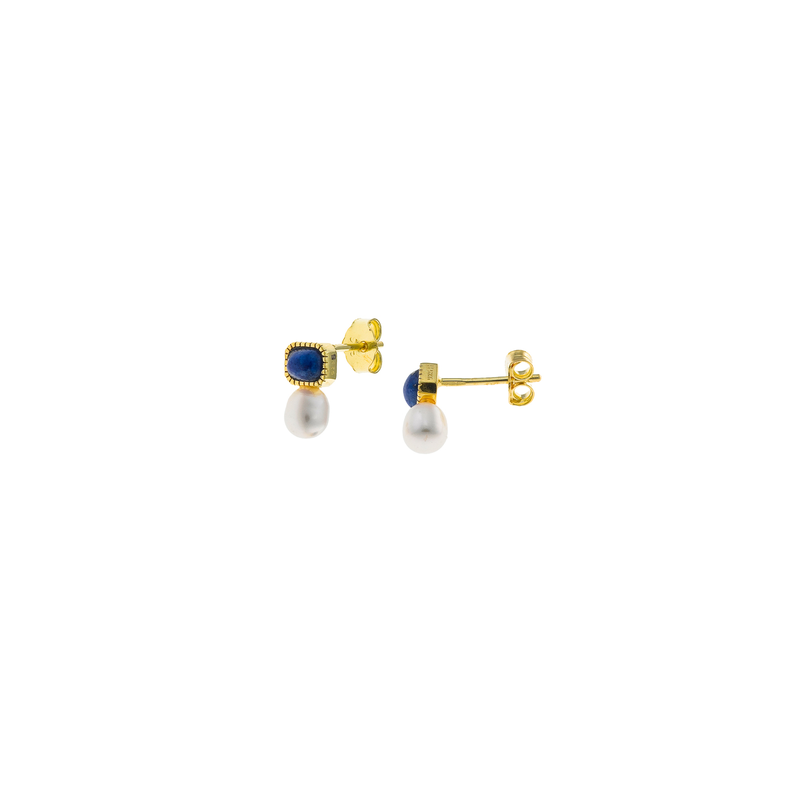 272A0054 Brincos prata dourada com pérola e lapislazuli (Héritière) - Image 1