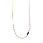 Colar em prata dourada com pérolas e malaquite (Héritière)