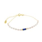Pulseira prata dourada com pérolas e lapislazuli (Héritière)