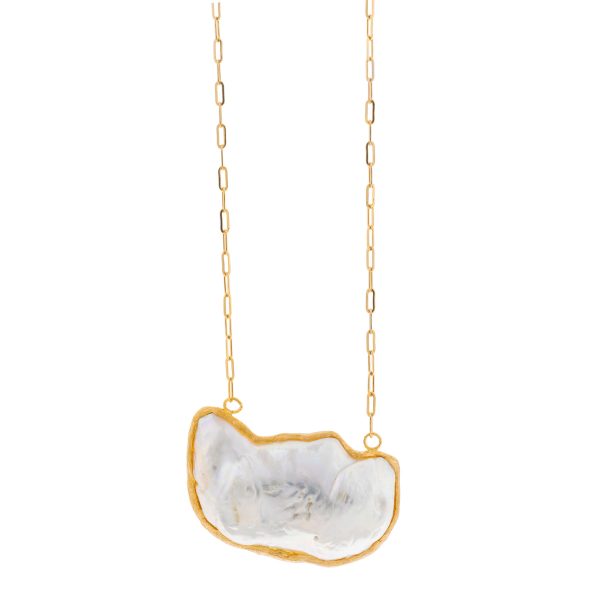 Colar prata dourada e pérola barroca  (Genuine pearls)