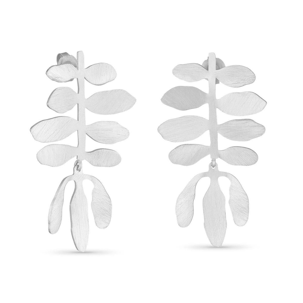 Brincos prata clara ramo de folhas e flores (Silvela collection) - Image 1