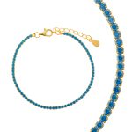 Pulseira prata dourada com zirconias azul topázio (Blink collection)
