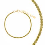 Pulseira prata dourada com zirconias verde peridoto (Blink collection)