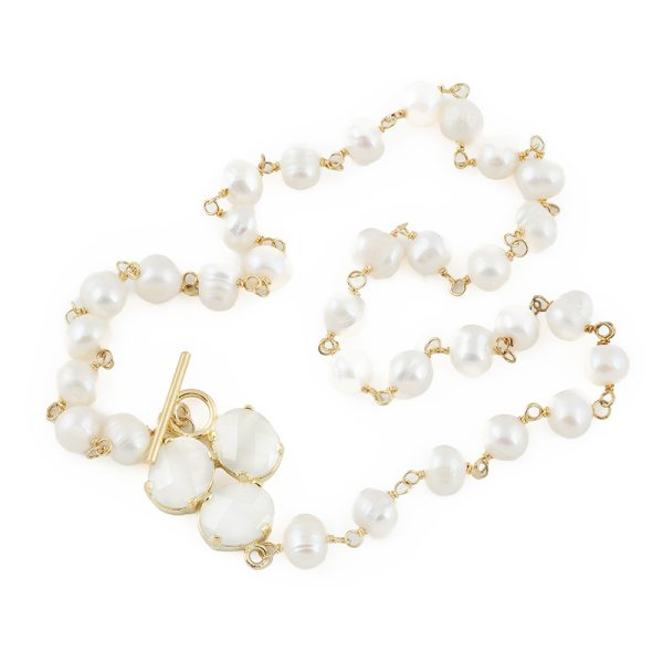 Colar pérolas barrocas e fecho de cristais branco nuvem (Baroque)